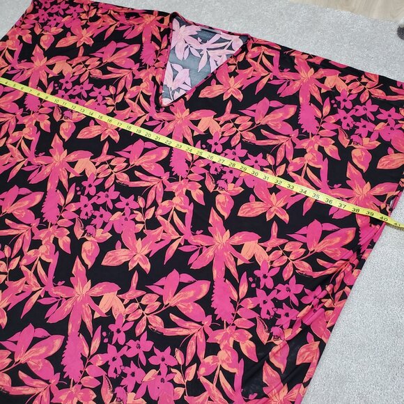 N NATORI Printed Silky Jersey Caftan Cover-Up Tropical Raspberry Multi Womens XL - Picture 8 of 9